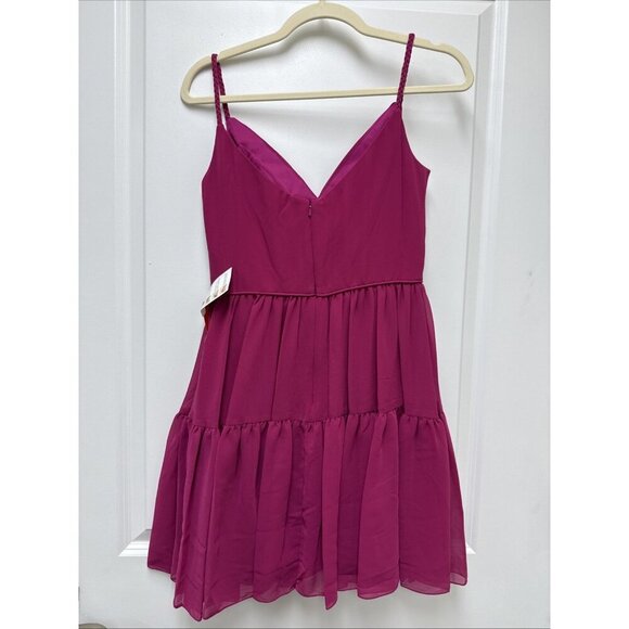 Mac Duggal Women’s Size 4 Fuchsia Pink SPAGHETTI STRAP FAUX WRAP Cocktail DRESS - Picture 5 of 9